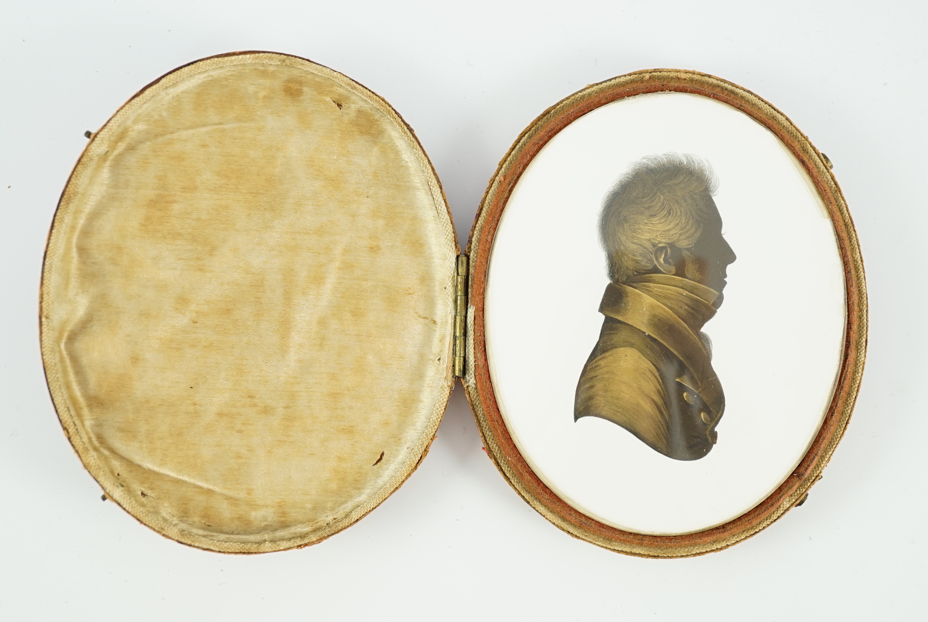 William Miers (1793-1863) , Silhouette of Captain Steel, painted and bronzed plaster, 8.3 x 6.6cm.